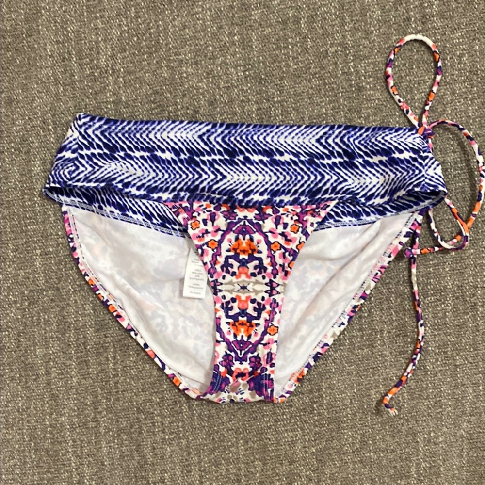 Athleta Blue, Purple, Orange and Pink Floral Patterned Bikini Bottom Size S